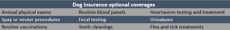 common dog insurance optional coverages